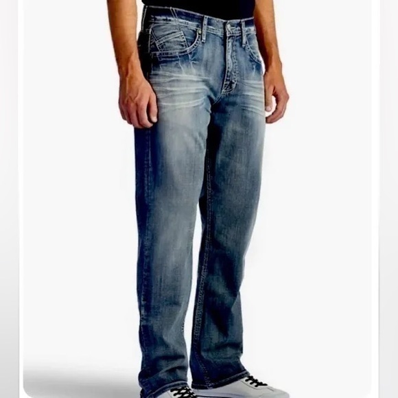 ROCK & REPUBLIC JAGGER MEDIUM WASH straight DISTRESSED JEANS MENS SZ 34X32  EUC - Picture 1 of 15